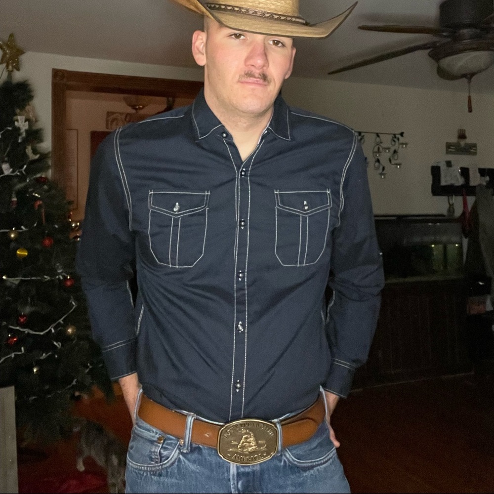 Dark Blue with silver stitching Michael Brandon size M/M